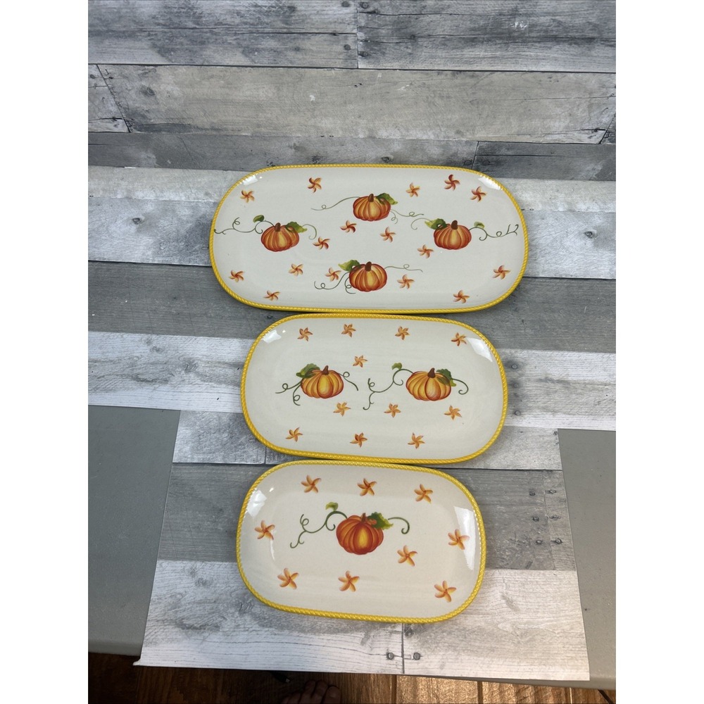 Temptations By Tara Old World Pumpkin Patch Serving Platter Set Of 3